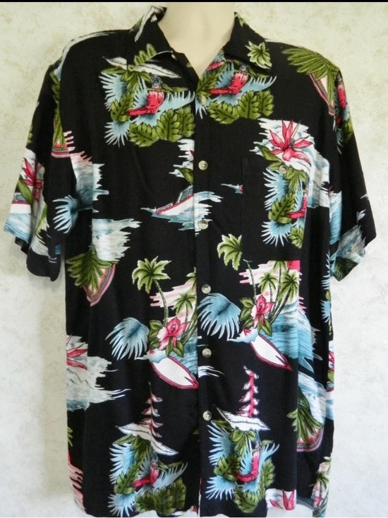 Laguna Other - Laguna B Black Tropical Print Button-Front Hawaiian Shirt